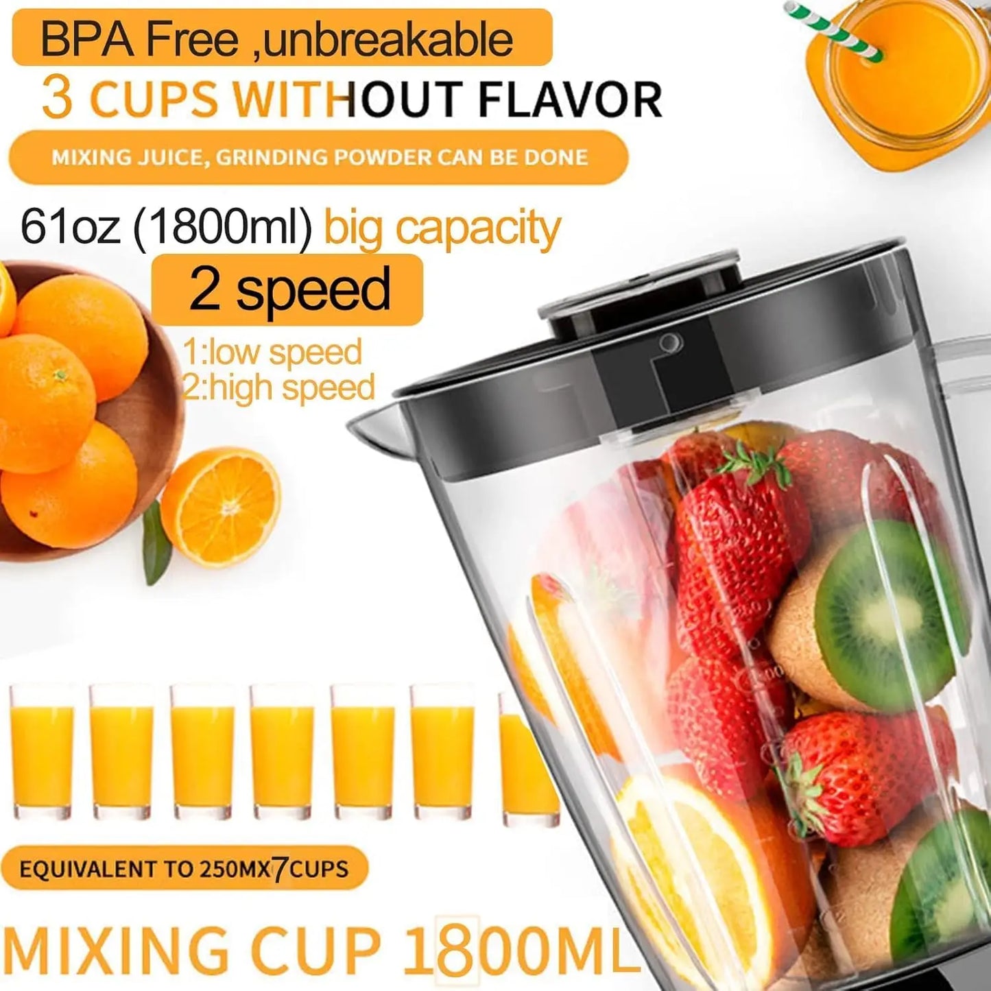 4 in 1 Blender and Food Processor Combo for Kitchen, Blender for Shakes and Smoothies, Meat Chopped, Dry Grinding,600W 3 Cups(1.8L+
