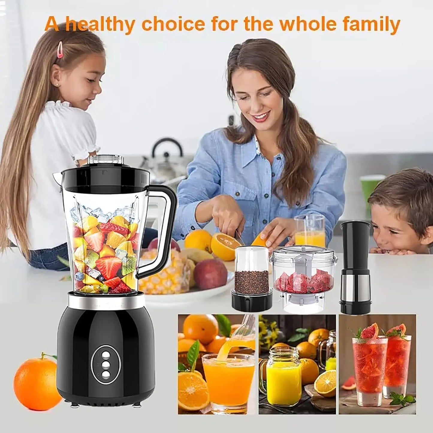 4 in 1 Blender and Food Processor Combo for Kitchen, Blender for Shakes and Smoothies, Meat Chopped, Dry Grinding,600W 3 Cups(1.8L+