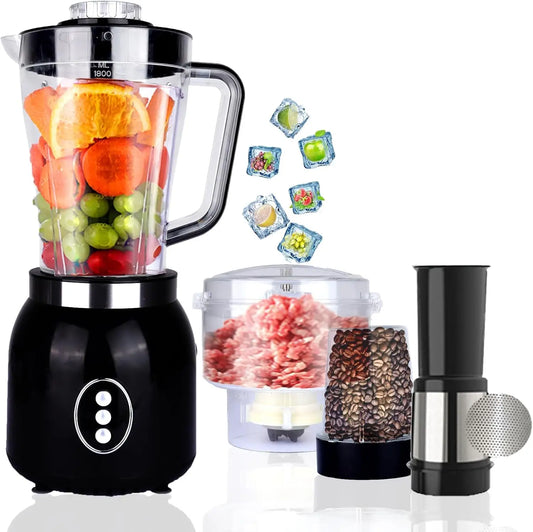 4 in 1 Blender and Food Processor Combo for Kitchen, Blender for Shakes and Smoothies, Meat Chopped, Dry Grinding,600W 3 Cups(1.8L+